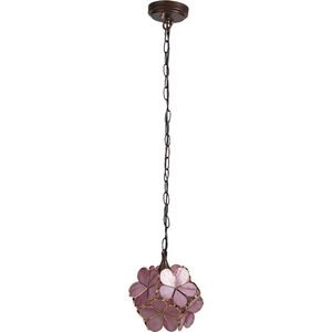 LumiLamp Hanglamp Tiffany 21x21x17/90 cm Roze Geel Glas Bloemen Hanglamp Eettafel