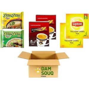 Damsouq® Kantoor voeding Mixpakket - 3 Houdbare Keuken Producten - Yum Yum Noedels Noodles Mix Groente en Kip 30x60 Gram + Mahmood Koffie 48x18 Gram + Lipton Thee 2x100 Theezakjes - Handig voor werknemer en werkgever!