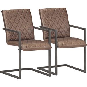 vidaXL - Eetkamerstoelen - 2 - st - echt - leer - bruin
