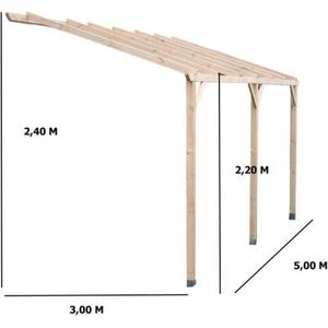 Autoclaaf houten muurcarport 15 m² - 3 x 5 m, h min 2,2m ALTONA