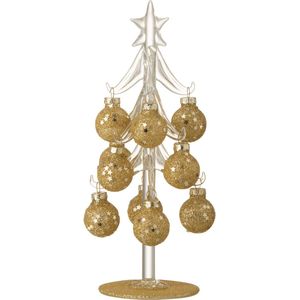 J-Line Kerstboom met ballen Sterretjes - glas - goud - small