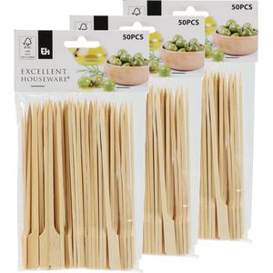 150x Bamboe houten sate prikkers/stokjes 15 cm - BBQ spiezen - Cocktail prikkers