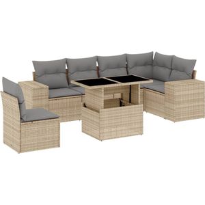 vidaXL - 7-delige - Loungeset - met - kussens - poly - rattan - beige