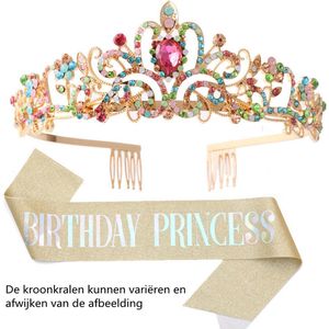 Verjaardag Prinses Sjerp en Tiara -Met text ""Birthday Princess"" -Een Betoverende Toevoeging aan Jouw Verjaardagsfeest-goud
