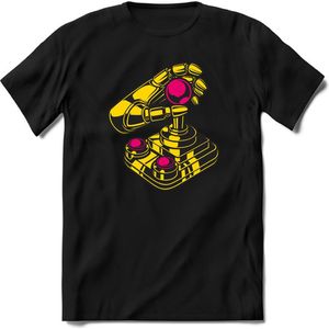 Retro Joystick | Gaming kado T-Shirt heren - dames | Geel-Roze | Perfect game pc cadeau shirt | Grappige console spreuken - zinnen - teksten Maat XXL