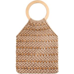 Tas Happy Life/tas met houten kralen/beige