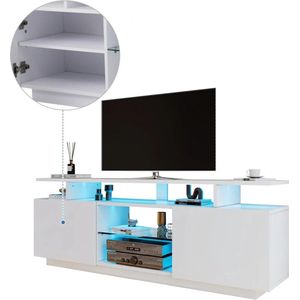 Gran Vida® - TV-Meubel - Wit Hoogglans - 16 Kleur LED-Verlichting - Ideaal voor Grote TV's - 140 x 40 x 50