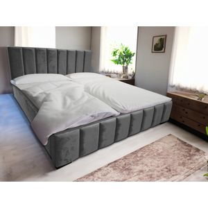 Maxi Maja - Klara tweepersoonsbed - Bed met frame - Container naar boven openend - Chromen poten - 180 x 200 - Kleur grijs - Magic Velvet stof 2217