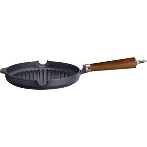 Ronde gietijzeren grillpan met houten handvat - 28cm - Ronneby Bruk