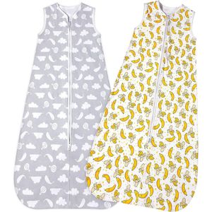 JGS ® Slaapzak voor baby's, 2 stuks, zomerslaapzak, 0,5 TOG, babyslaapzak met dubbele ritssluiting, zomerslaapzak voor baby's van 3-18 maanden, met instelbare lengte 62-83 cm, grijs/geel