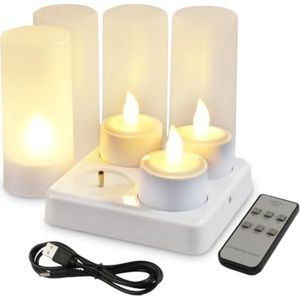 Oplaadbare waxinelichtjes - LED Waxinelichtjes - 4 stuks - Met afstandsbediening - Inclusief matte houders - Flikkeren - Oplaadbare kaarsen - Oplaadbare theelichtjes