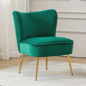 Fluwelen Accent Stoel - Moderne Wingback Side Stoel voor Woonkamer, Slaapkamer en Kantoor in Groen