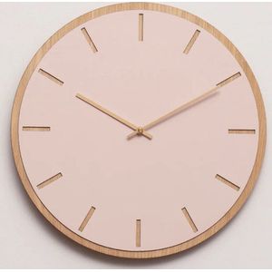 Hemverk wandklok Pink eiken -  Koperen wijzers - 28cm