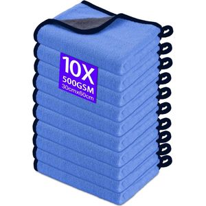 Microvezeldoeken, 10 stuks, 500 g/m², polijstdoeken, droogdoeken, poetsdoeken, extreem absorberend en pluisvrije, microvezelhanddoeken voor verzorging, auto, motorfiets, drogen, 30 x 60 cm