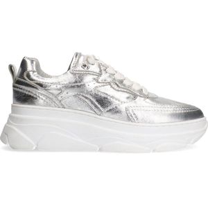 Sacha - Dames - Zilveren metallic leren chunky sneakers - Maat 40