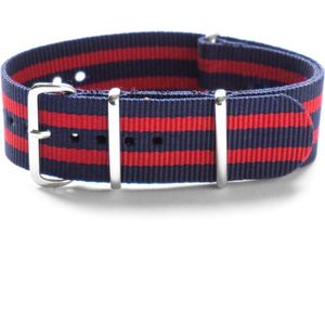 Premium Navy Blue Red - Nato strap 20mm - Stripe - Horlogeband Navy Blauw Rood