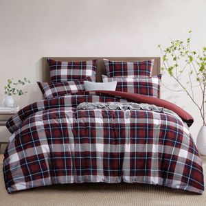 Ibenzoa® Beddengoedset in Luxe Microvezel met Stijlvol Tartan-Patroon en Ritssluiting voor Comfort