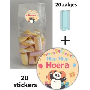 Uitdeelzakjes + sluitstickers - 20 stickers & 20 zakjes - cellofaanzakjes - Transparant - snoepzakjes - traktatie zakjes - Inpakzakje - kinderfeestje - Panda