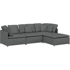vidaXL - Modulaire - bank - met - voetenbank - en - kussens - stof - donkergrijs