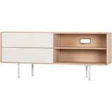 Gazzda Fina Sideboard Houten Dressoir Mushroom - Whitewash - Eikenhout - TV Meubel - Kast - TV Kast - Linoleum Frontjes - Beige / Wit - Scandinavisch - 150 x 45 cm