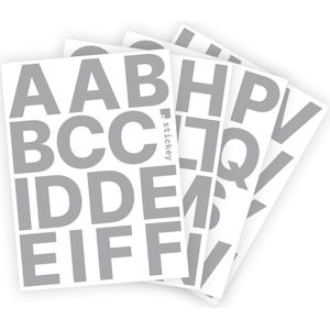 Letter stickers / Plakletters - Stickervellen Set - Metallic Zilver - 6cm hoog - Geschikt voor binnen en buiten - Standaard lettertype - Glans