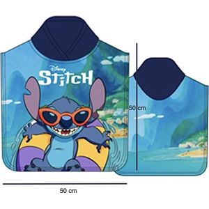 Disney Lilo & Stitch Poncho - Badponcho - Sneldrogend - Blauw - 50x100 cm (uitgevouwen) - One Size (ongeveer 2-5 jaar)