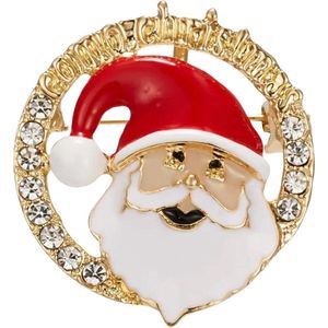 Kerstman Santa Broche Sierspeld 3.4 cm / 3.7 cm / Wit Rood Goudkleurig