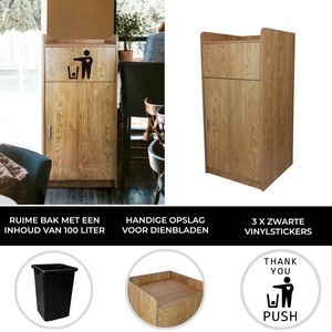 Afvalbak Prullenbak & Dienbladhouder Licht eiken hout - 100 Liter - Ideaal voor Horeca Restaurants Evenementen - Inclusief Vinylstickers + Kantelklep 90°