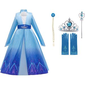 Prinsessenjurk meisje -Elsa jurk - Het Betere Merk - Prinsessen Verkleedkleding - 110/116 (120) - Haarvlecht - Cadeau meisje - Prinsessen speelgoed - Verjaardag meisje - Kleed