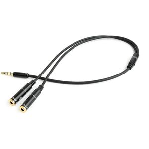 Audio kabel - 3.5mm (4p) male - 2x 3.5mm female - Zwart