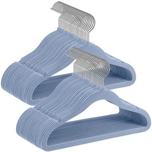 FURNIBELLA-Set van 50 Kinderkleerhangers | Fluweel, Antislip & 360° Draaibare Haken-lichtblauw