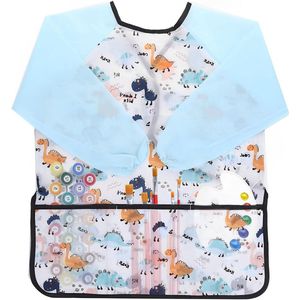 Kleurschort voor kinderen - Dinosaurus schilderschort - Waterdicht slabbetje met mouwen - Nylon - Blauw - Maat M