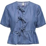 Only Blouse Onlbea Ss Bow Dnm Shirt Bj 15344257 Medium Blue Denim Dames Maat - XS