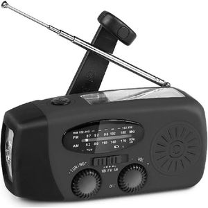 Noodradio - Noodradio Opwindbaar - 2000 mAh - Radio Met Accu Batterij Voor Noodsituaties - Noodpakket - Opwindbaar - Solar - Zaklamp - Powerbank - Noodradio Op Batterijen - Zwart - Voor Rampen/Camping - Draagbare
