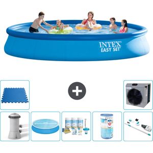 Intex Rond Opblaasbaar Easy Set Zwembad - 457 x 84 cm - Blauw - Inclusief Pomp Solarzeil - Onderhoudspakket - Filter - Stofzuiger - Vloertegels - Warmtepomp