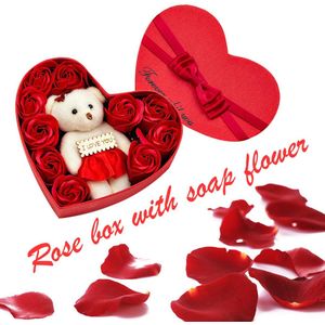 Rozen Van Geurige Zeep Rozenblaadjes Bad - Hartvormige  Roos Bloemen – Teddy - Valentijn cadeautje voor hem - Valentijn cadeautje voor haar - Giftset vrouw - Valentijns cadeautjes -Verjaardag cadeau vrouw – Rood