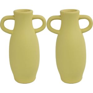 Countryfield Amphora vaas - 2x stuks - geel terracotta - D12 x H20 cm