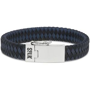 SILK Jewellery - Zilveren Armband - Alpha - 841BBU.18 - blauw/zwart leer - Maat 18