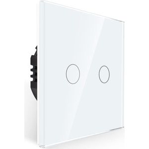 Touch Lichtschakelaar dubbele witte lichtschakelaar met LED-achtergrondverlichting - 2 sets - schroefloze glazen plaat - 500 W AC 240 V