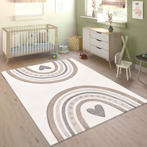 Paco Home Tapijt Voor Kinderen Vloerkleed Kinderkamer Regenboog Stippen Hart 3D 140x200 cm