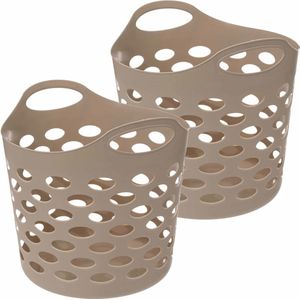 5Five Flexibele wasmand/opbergmand - 2x - rond - beige - 28 liter - D39 x H54 cm