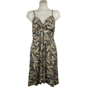 Angelle Milan – Travelkleding voor dames – Beige Vlinderprint jurk met Bandjes – Ademend – Kreukherstellend – Duurzame jurk - In 4 maten - Maat L