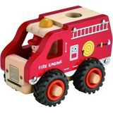 Brandweerauto Hout - Met Rubberen Wielen - Simply for Kids - Klein - 13 cm