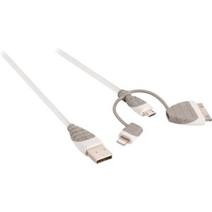 Bandridge 8-pins Lightning, 30-pins Apple Dock en Micro USB naar USB combi-kabel - wit - 1 meter