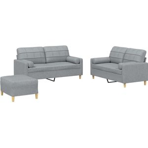 vidaXL 3-delige Loungeset met kussens lichtgrijs Loungeset - Tuinset - Loungebank - Buitenshuis Wonen - Relaxen