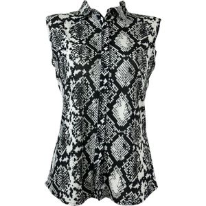Angelle Milan – Travelkleding voor dames – Zwart/witte Mouwloze Blouse – Ademend – Kreukherstellend – Duurzame blouse - In 5 maten - Maat XXL