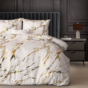 Y-not® Glamour Dekbedovertrek - Marmer Luxe - Microvezel - Dekbedovertrek – Lits jumeaux - 240x200/220- Wit Goud - Art Deco - Wasbaar - incl 2 kussenslopen