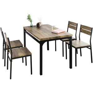 Rootz 5-delige eetset - keukentafel - bureautafel - MDF fineerblad - stevig metalen frame - industrieel ontwerp - tafel: 110 cm x 76 cm x 70 cm, stoel: 39 cm x 82 cm x 42 cm