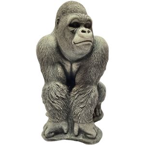 Tuinbeeld Gorilla (Grijs/gepattineerd) - Decoratie voor binnen/buiten - beton