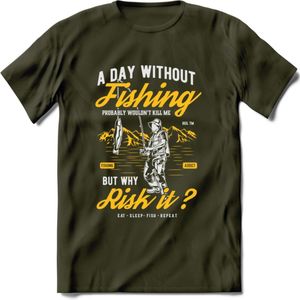A Day Without Fishing - Vissen T-Shirt | Geel | Grappig Verjaardag Vis Hobby Cadeau Shirt | Dames - Heren - Unisex | Tshirt Hengelsport Kleding Kado - Leger Groen - L